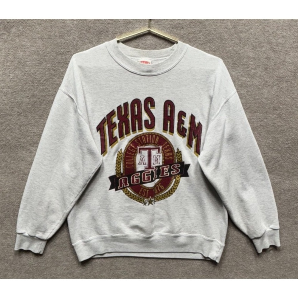 Texas A&M Aggies Sweatshirt Crewneck Pullover Mens Large Fleece Heather Gray EUC
